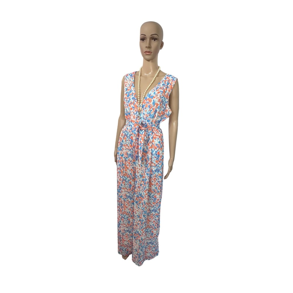 J McLaughlin Hermione Pier Pebble Wome Jumpsuit Coral Aqua Print Size‎ 8 - Picture 2 of 10